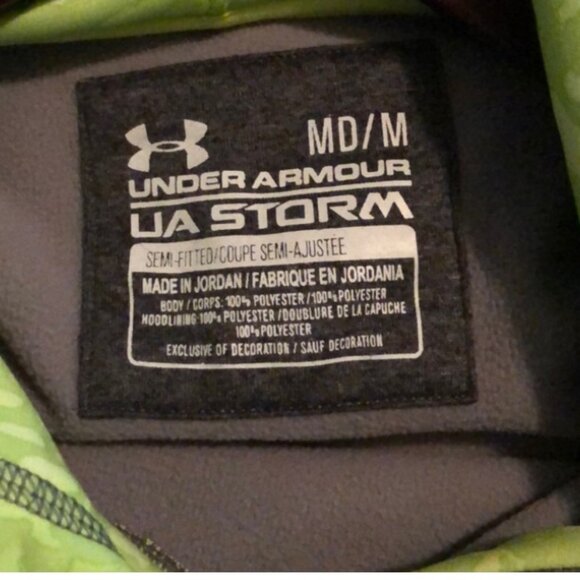 Under Armour Hoodie Pullover Sweatshirt Storm Fleece Lined Gray Neon Lime M - Picture 7 of 12